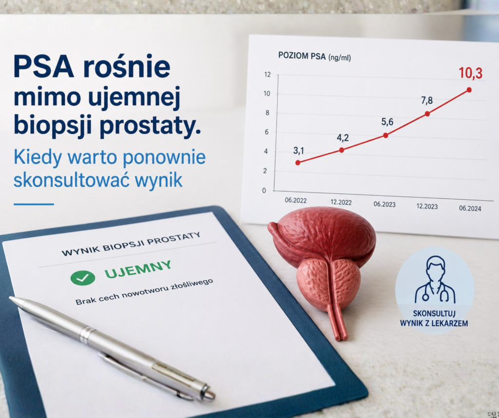 PSA rośnie mimo ujemnej biopsji prostaty. Kiedy warto ponownie skonsultować wynik?